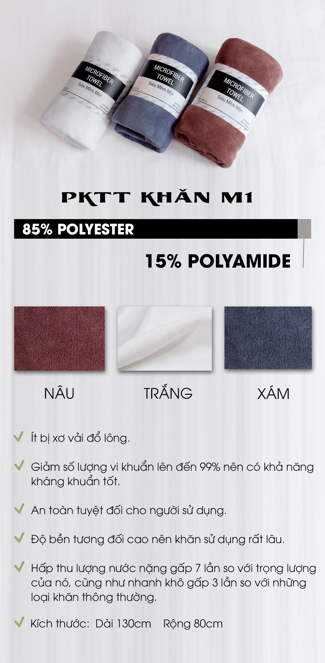 Khăn Microfiber, Size Lớn 80x130 M1 - Ảnh 4